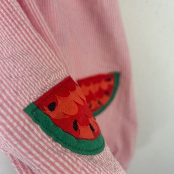 Baby Boden baby toddler GIRL watermelon seersucker outfit bib overalls 18-24 mos - Picture 2 of 8